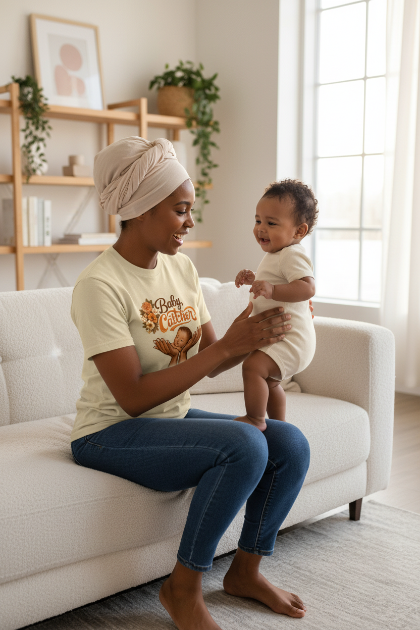 Muslim parent wearing Baby Catcher tee