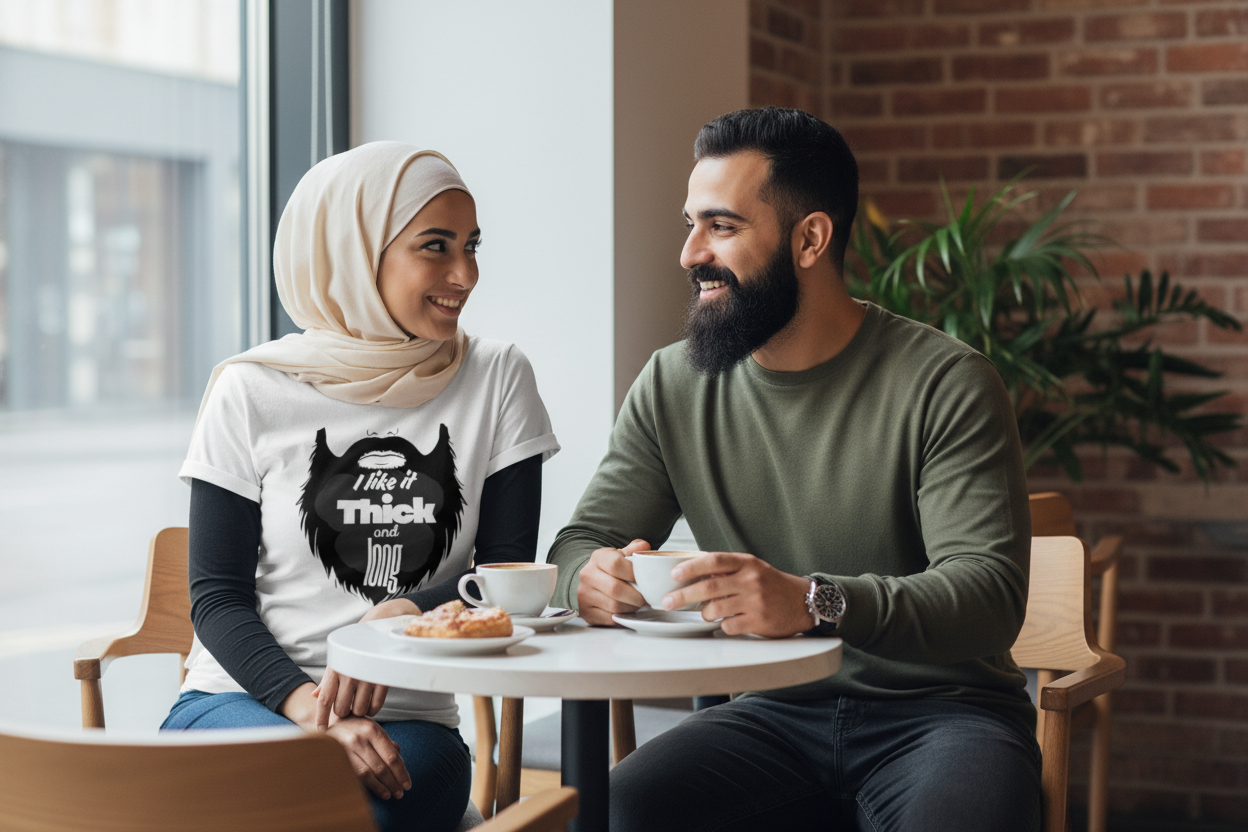 Muslim woman admiring bearded man while wearing Beard tee