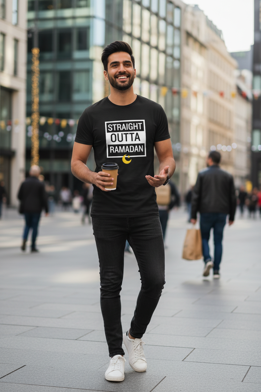 Muslim man wearing Outta Ramadan tee