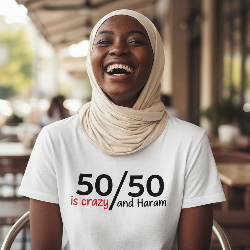 Woman in white 50/50 tee